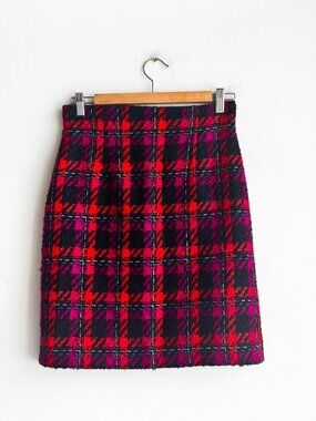 Devonshire Cream Houndstooth Pink Ornage Wool Blend Mini Skirt 4